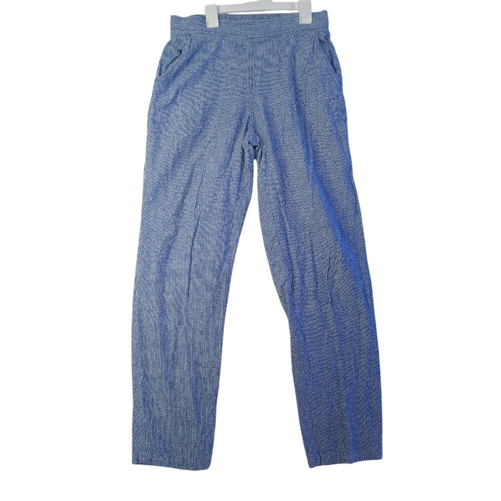 Max Studio Pinstripe Pants Womens Small Blue White Elastic Waist Straight Leg